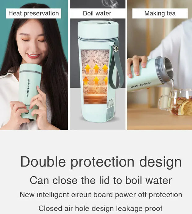 Portable Electric Kettle for Travel - Small Electric Thermos/Heating Cup/Bottle - Quick Boiling Hot Water Boiler/Heater/Warmer