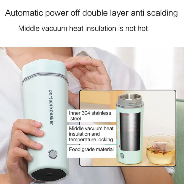 Portable Electric Kettle for Travel - Small Electric Thermos/Heating Cup/Bottle - Quick Boiling Hot Water Boiler/Heater/Warmer