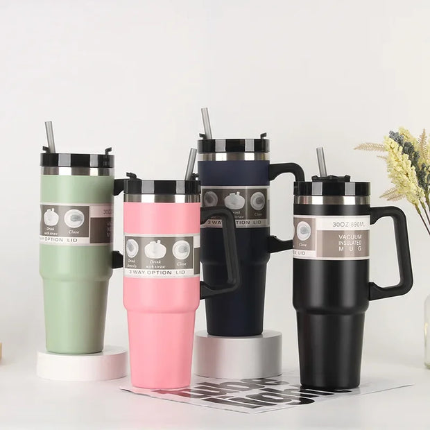 20Oz/30Oz Stainless Steel Vacuum Flask with Straw Car Thermal Cup Keeps Cold and Heat Thermal Mug Travel Thermal Water Bottle