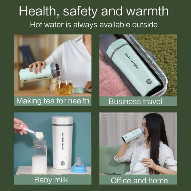 Portable Electric Kettle for Travel - Small Electric Thermos/Heating Cup/Bottle - Quick Boiling Hot Water Boiler/Heater/Warmer