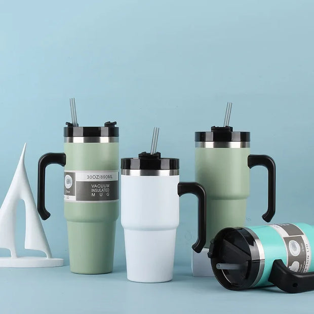20Oz/30Oz Stainless Steel Vacuum Flask with Straw Car Thermal Cup Keeps Cold and Heat Thermal Mug Travel Thermal Water Bottle